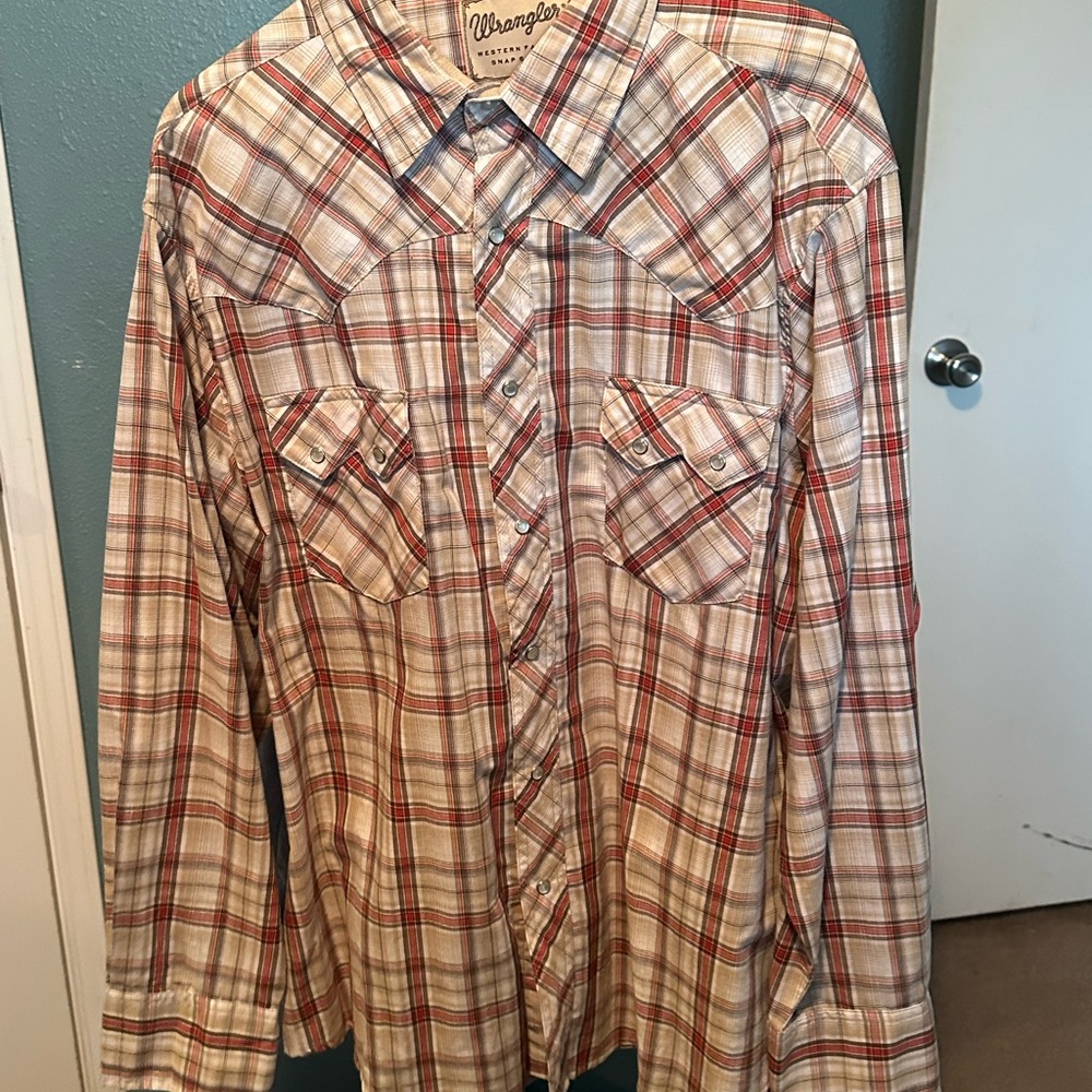 Wrangler Western Fashion Snap Shirt - Red and Cream Size XL